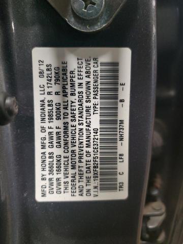 19XFB2F51CE372140 - 2012 HONDA CIVIC LX GRAY photo 12