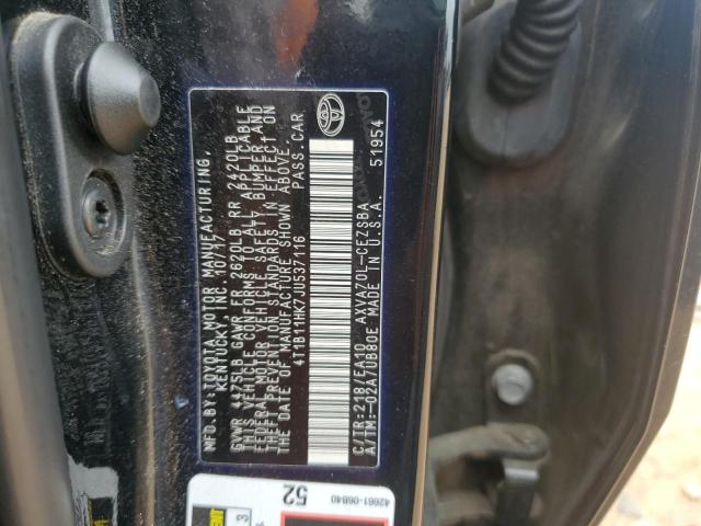 4T1B11HK7JU537116 - 2018 TOYOTA CAMRY L BLACK photo 12