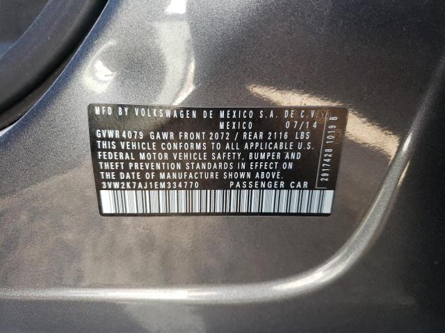 3VW2K7AJ1EM334770 - 2014 VOLKSWAGEN JETTA BASE 灰色 照片 10