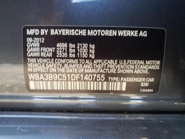 WBA3B9C51DF140755 - 2013 BMW 3 SERIES XI GRAY photo 12