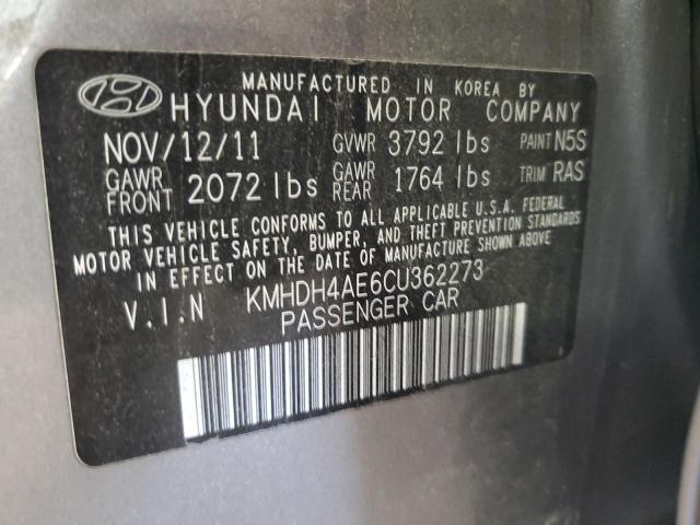 KMHDH4AE6CU362273 - 2012 HYUNDAI ELANTRA GLS GRAY photo 12