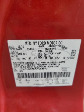 1FMCU0D79AKC64070 - 2010 FORD ESCAPE XLT RED photo 13