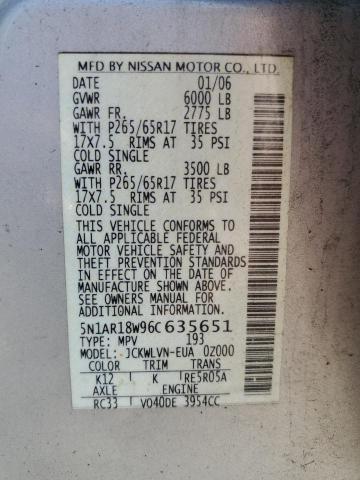5N1AR18W96C635651 - 2006 NISSAN PATHFINDER LE 银色 照片 13