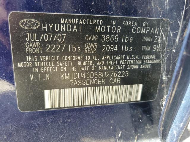 KMHDU46D68U276223 - 2008 HYUNDAI ELANTRA GLS BLUE photo 12