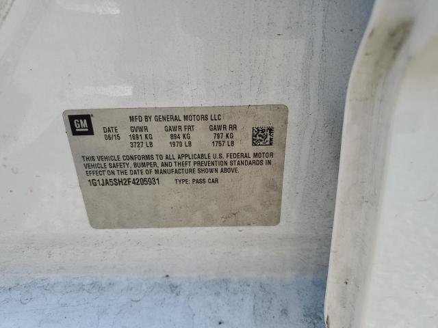 1G1JA5SH2F4205931 - 2015 CHEVROLET SONIC LS 白色 照片 12