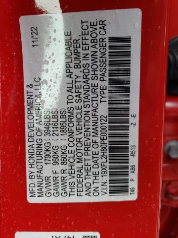 19XFL2H80PE000122 - 2023 HONDA CIVIC SPORT 红色 照片 12