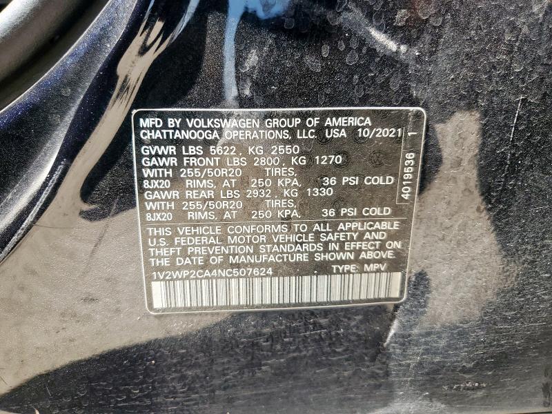 1V2WP2CA4NC507624 - 2022 VOLKSWAGEN ATLAS SE Siyah fotoğraf 14