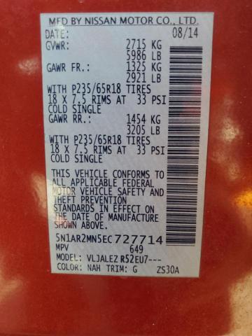 5N1AR2MN5EC727714 - 2014 NISSAN PATHFINDER S RED photo 13