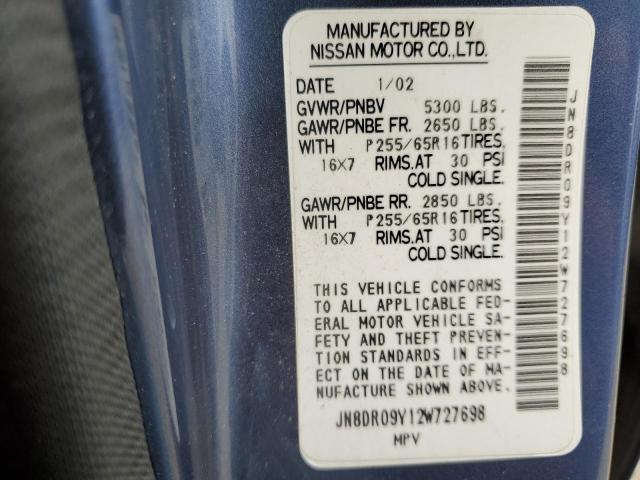 JN8DR09Y12W727698 - 2002 NISSAN PATHFINDER LE 蓝色 照片 12