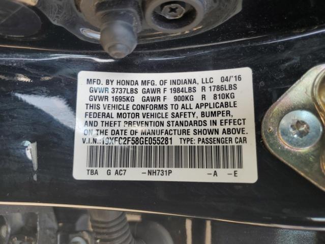 19XFC2F58GE055281 - 2016 HONDA CIVIC LX 黑色 照片 12