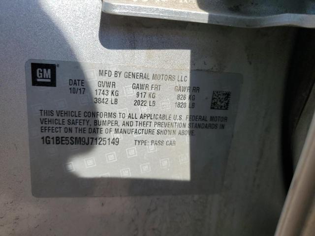 1G1BE5SM9J7125149 - 2018 CHEVROLET CRUZE LT SILVER photo 12