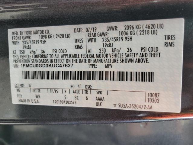 1FMCU0GD3KUC47627 - 2019 FORD ESCAPE SE ნაცრისფერი ფოტო 13