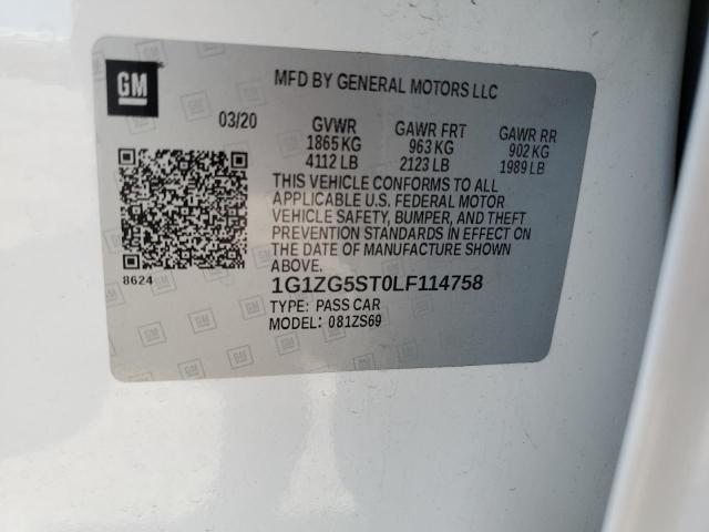1G1ZG5ST0LF114758 - 2020 CHEVROLET MALIBU RS თეთრი ფოტო 12