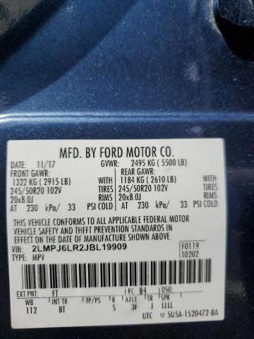 2LMPJ6LR2JBL19909 - 2018 LINCOLN MKX RESERVE Կապույտ լուսանկար 14