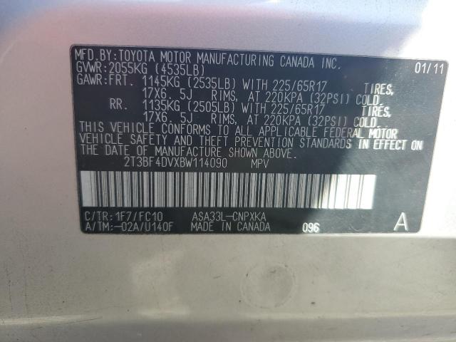 2T3BF4DVXBW114090 - 2011 TOYOTA RAV4 SILVER photo 13