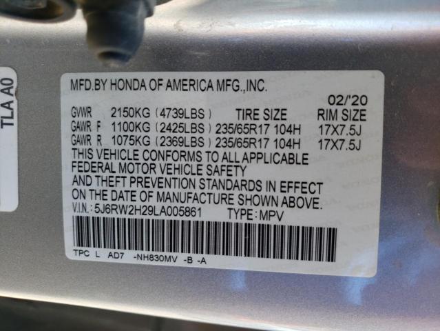 5J6RW2H29LA005861 - 2020 HONDA CR-V LX SILVER photo 13