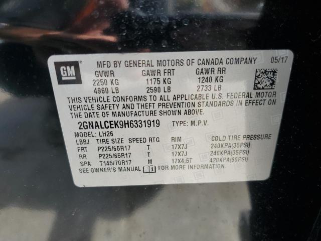 2GNALCEK9H6331919 - 2017 CHEVROLET EQUINOX LT BLACK photo 13