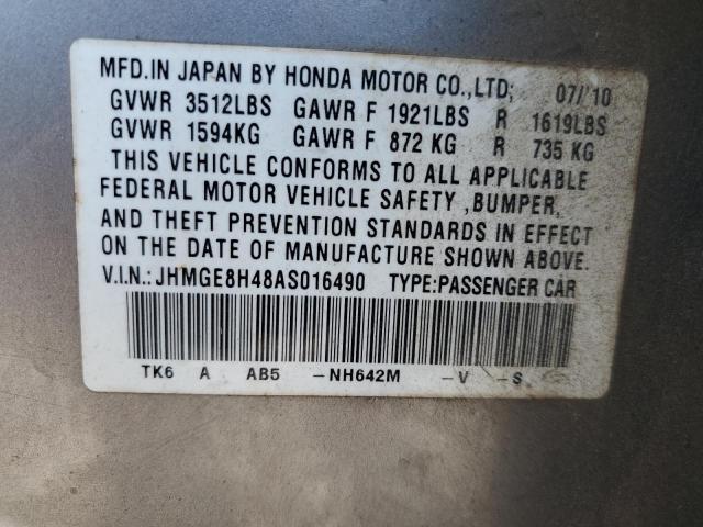 JHMGE8H48AS016490 - 2010 HONDA FIT SPORT SILVER photo 12