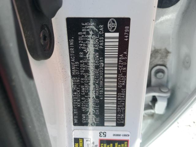 4T1BZ1HK2KU030991 - 2019 TOYOTA CAMRY XSE WHITE photo 12