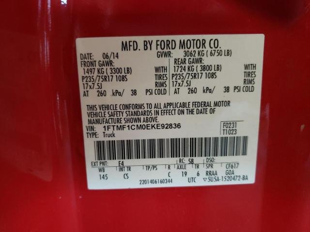 1FTMF1CM0EKE92836 - 2014 FORD F150 RED photo 10