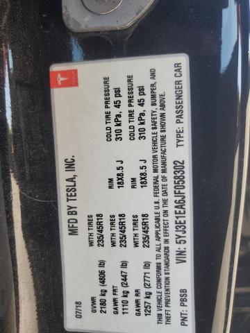 5YJ3E1EA6JF058302 - 2018 TESLA MODEL 3 Qara foto 12