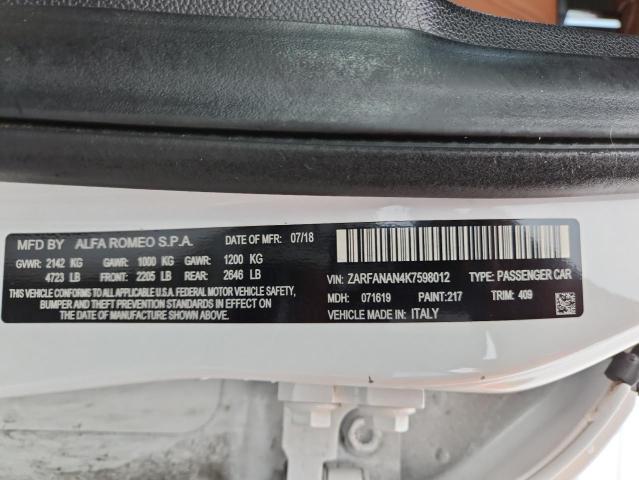 ZARFANAN4K7598012 - 2019 ALFA ROMEO GIULIA Ağ foto 12