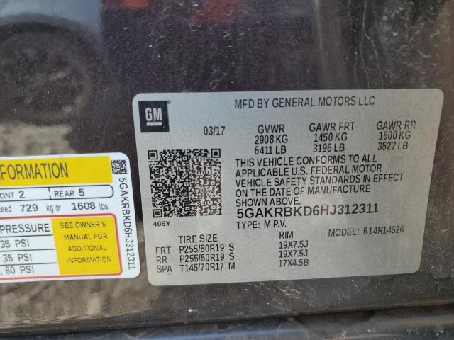 5GAKRBKD6HJ312311 - 2017 BUICK ENCLAVE BROWN photo 13