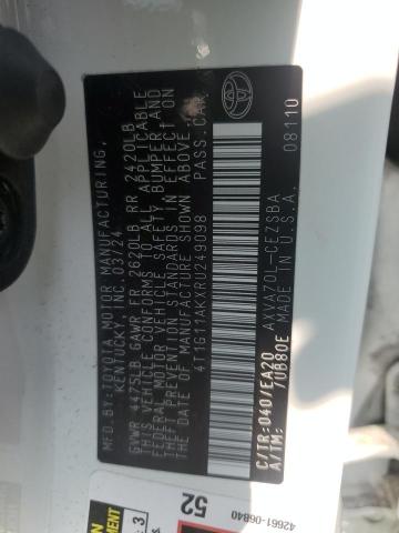 4T1G11AKXRU249098 - 2024 TOYOTA CAMRY SE NIGHT SHADE WHITE photo 12