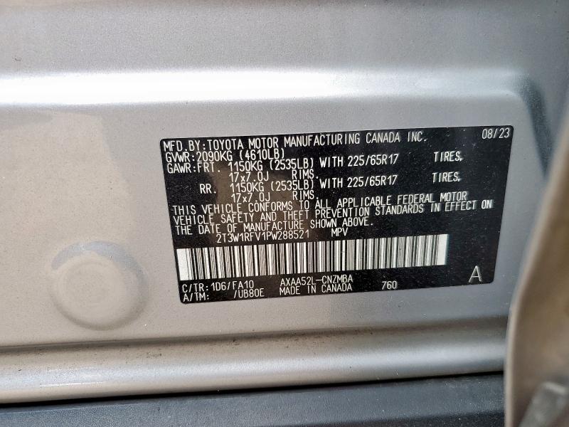 2T3W1RFV1PW288521 - 2023 TOYOTA RAV4 XLE SILVER photo 13