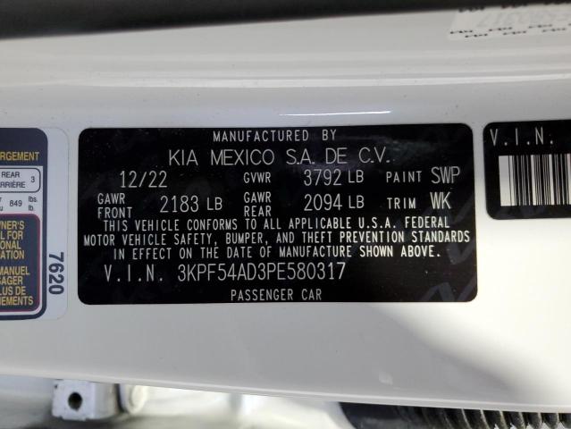 3KPF54AD3PE580317 - 2023 KIA FORTE GT LINE WHITE photo 12