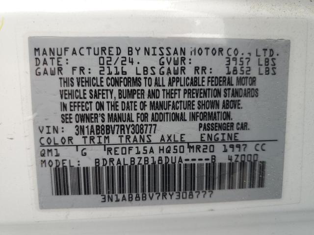 3N1AB8BV7RY308777 - 2024 NISSAN SENTRA S WHITE photo 12