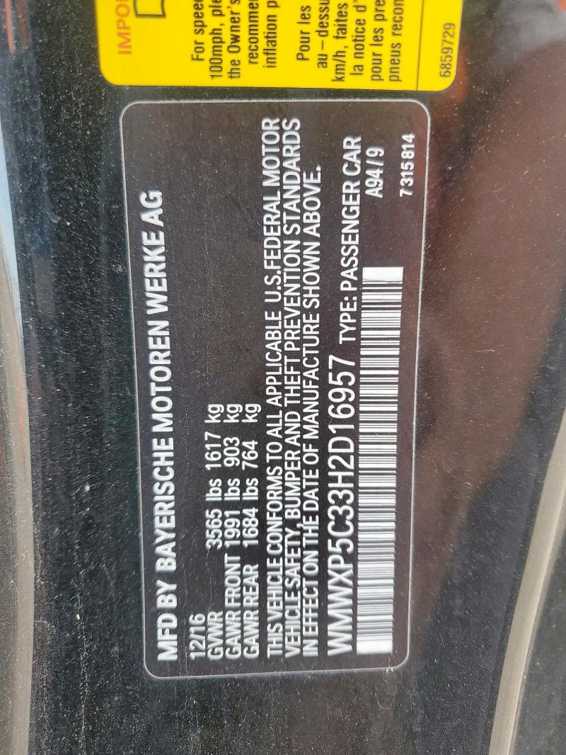 WMWXP5C33H2D16957 - 2017 MINI COOPER BLACK photo 12