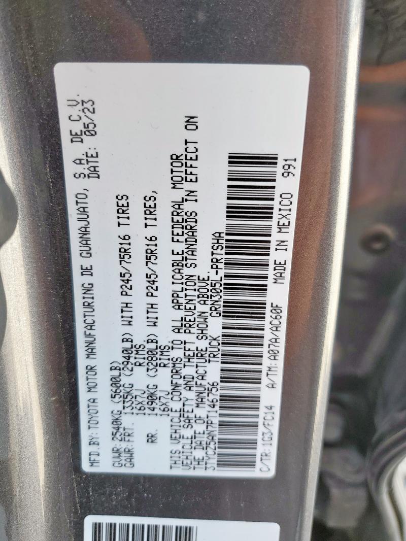 3TYCZ5AN7PT146756 - 2023 TOYOTA TACOMA DOUBLE CAB GRAY photo 12