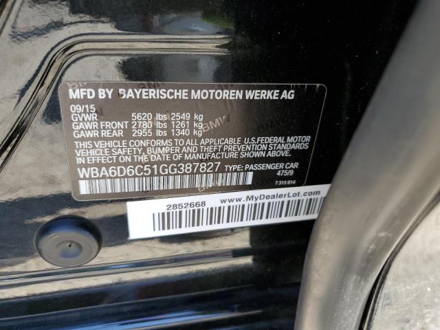 WBA6D6C51GG387827 - 2016 BMW 650 XI GRAN COUPE BLACK photo 12