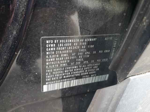 WVGAV3AX9DW600422 - 2013 VOLKSWAGEN TIGUAN S BLACK photo 13