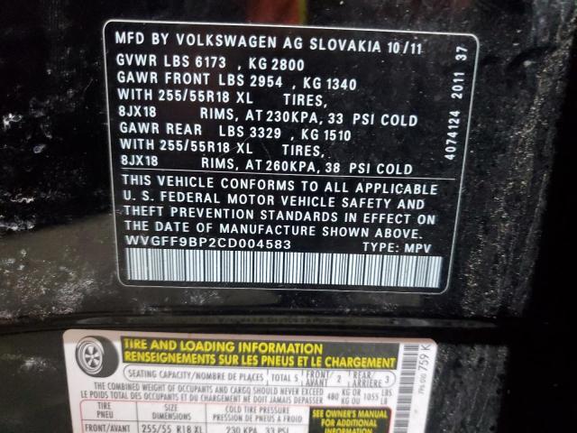 WVGFF9BP2CD004583 - 2012 VOLKSWAGEN TOUAREG V6 BLACK photo 13