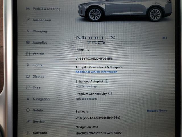 5YJXCAE20HF061156 - 2017 TESLA MODEL X SILVER photo 9