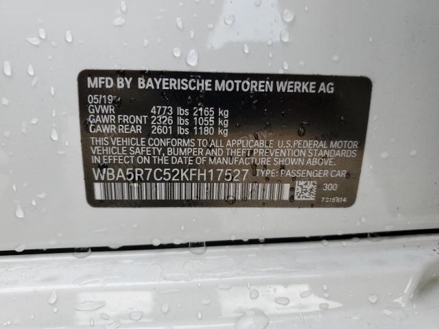 WBA5R7C52KFH17527 - 2019 BMW 330XI WHITE photo 12