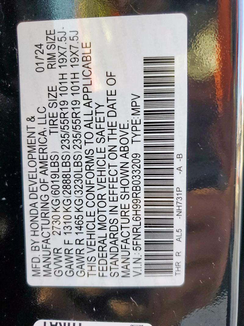 5FNRL6H99RB033209 - 2024 HONDA ODYSSEY ELITE BLACK photo 14