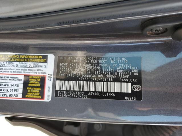 4T4BF3EK4BR168188 - 2011 TOYOTA CAMRY BASE CHARCOAL photo 12