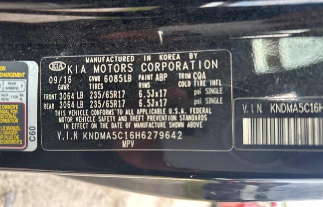 KNDMA5C16H6279642 - 2017 KIA SEDONA L BLACK photo 10