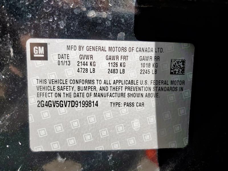 2G4GV5GV7D9199814 - 2013 BUICK REGAL GS BLACK photo 12