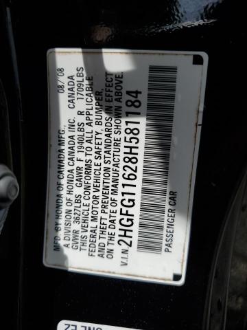 2HGFG11628H581184 - 2008 HONDA CIVIC LX BLACK photo 12