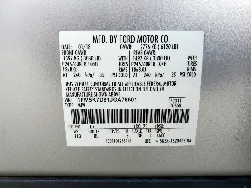 1FM5K7D81JGA76601 - 2018 FORD EXPLORER XLT Gümüş foto 13