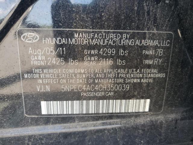 5NPEC4AC4CH350039 - 2012 HYUNDAI SONATA SE შავი ფოტო 12