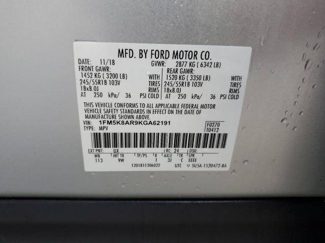 1FM5K8AR9KGA62191 - 2019 FORD EXPLORER POLICE INTERCEPTOR Күміс фото 14