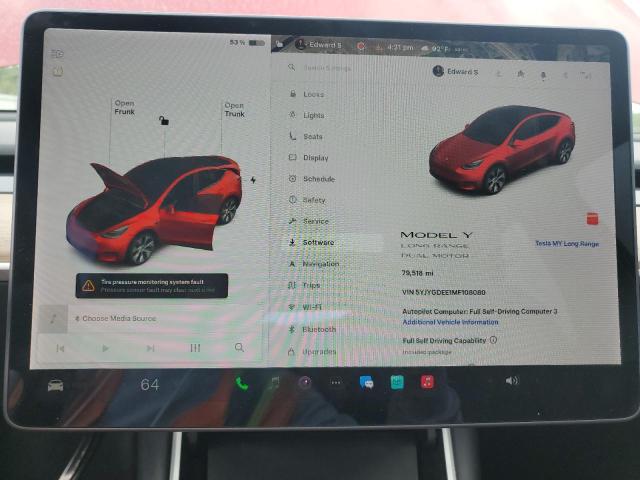 5YJYGDEE1MF108080 - 2021 TESLA MODEL Y Қызыл фото 9