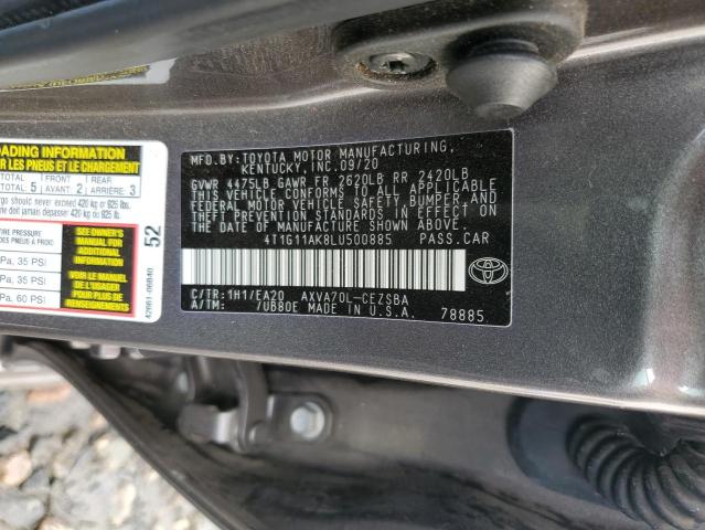 4T1G11AK8LU500885 - 2020 TOYOTA CAMRY SE CHARCOAL photo 13