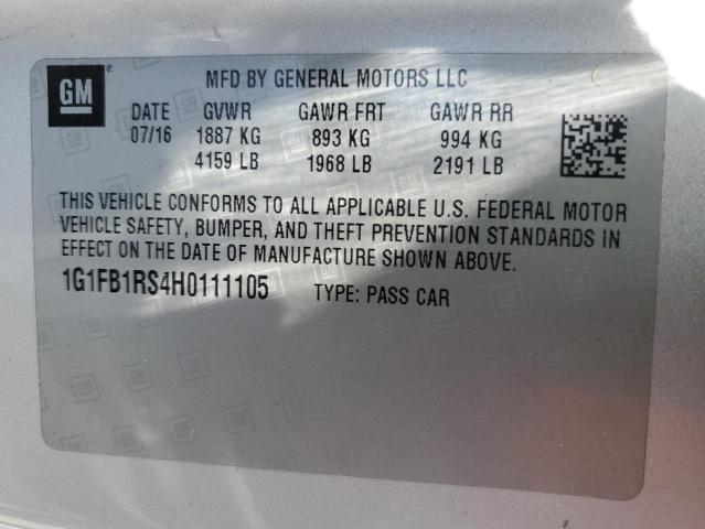 1G1FB1RS4H0111105 - 2017 CHEVROLET CAMARO LT SILVER photo 12