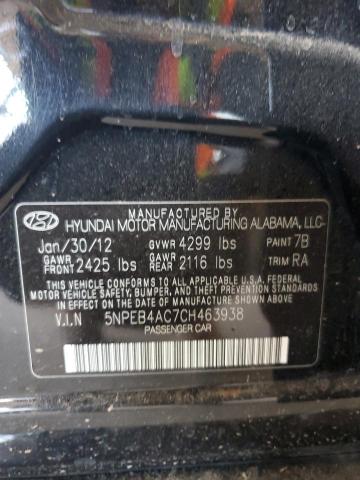 5NPEB4AC7CH463938 - 2012 HYUNDAI SONATA GLS BLACK photo 12